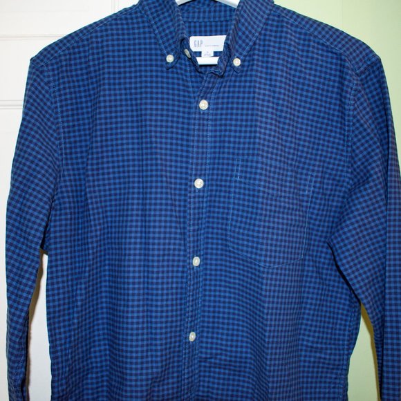 GAP Slim Fit Stretch Blue Plaid Shirt - Picture 2 of 4